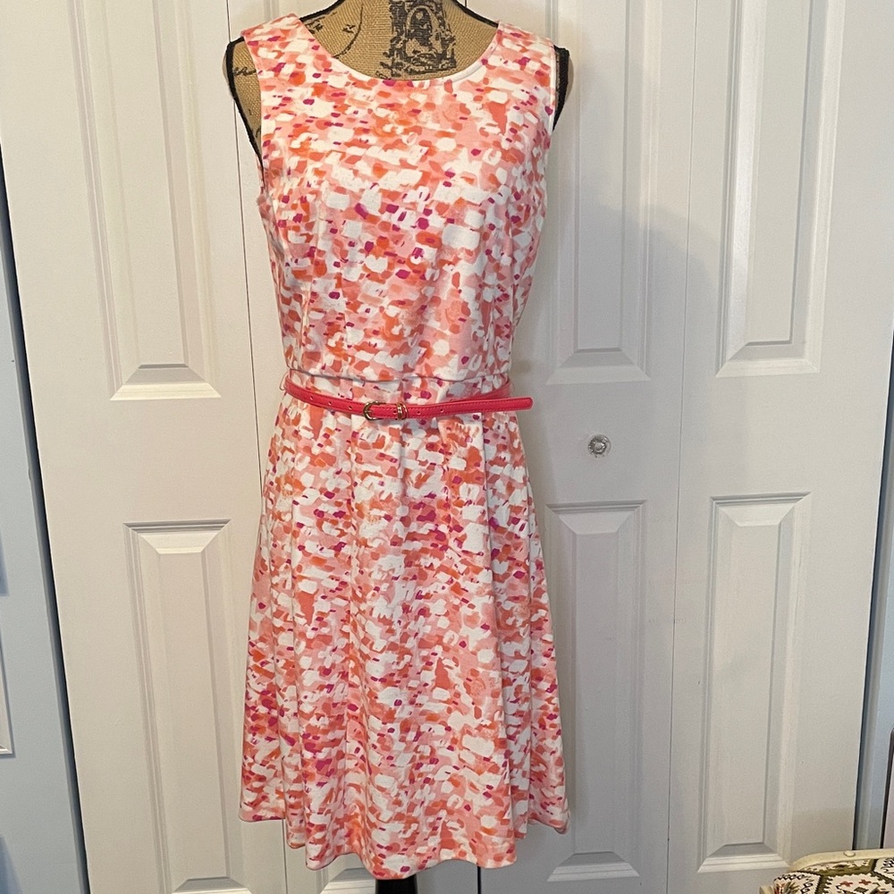 212 Collection Peachy Pink and White Midi Dress